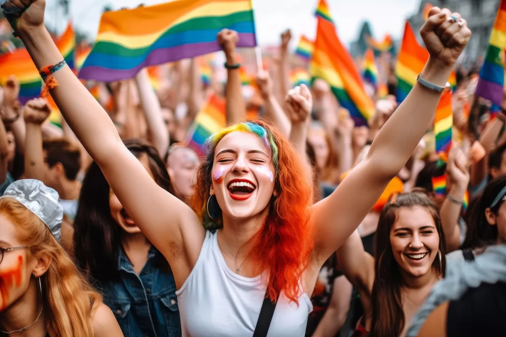 Mujeres LGTBQ celebrando PRIDE